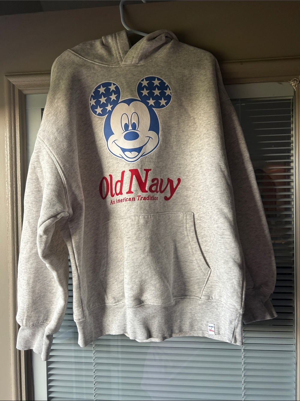 Old Navy Gray Hoodie with Blue Mickey and Red Logo